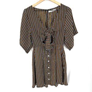 Faithful the Brand cut-out boho mini dress mustard navy blue striped festival 4
